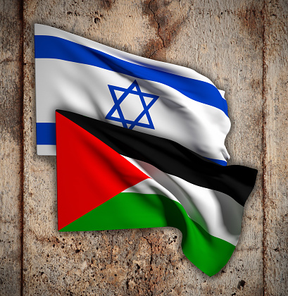 3d rendering of an israel and palestine flags