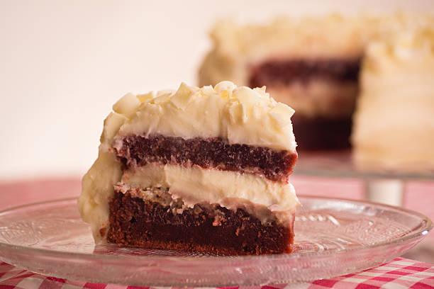 Delicious red velvet cheesecake slice on crystal plate