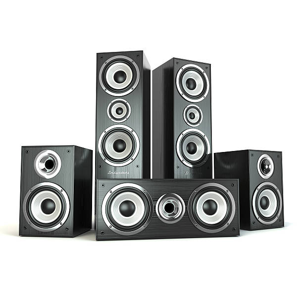 istock Group of audio speakers. Loudspeakers isolated on white. 528394247