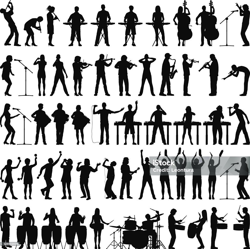 Highly Detailed Musicians Excellent value file: highly detailed musician silhouettes. In Silhouette stock vector