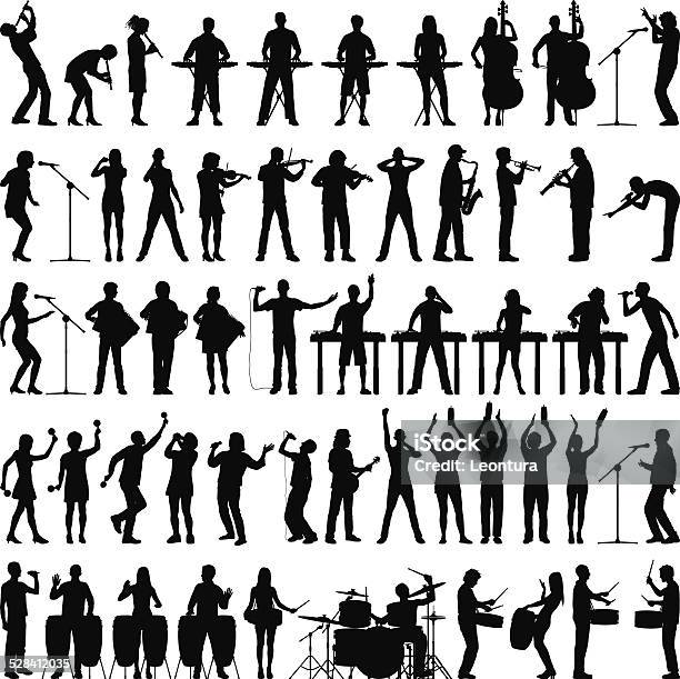 Highly Detailed Musicians Stock Illustration - Download Image Now - In Silhouette, Musician, Music