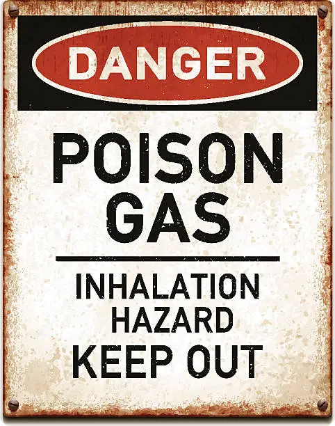 Vector illustration of Weathered metallic placard with danger poison gas warning_vector