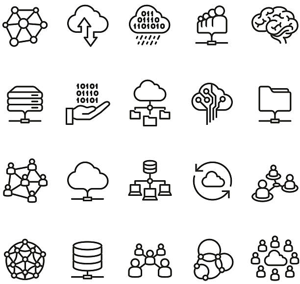 ilustraciones, imágenes clip art, dibujos animados e iconos de stock de cloud computing y redes icono - exchanging connection symbol computer icon