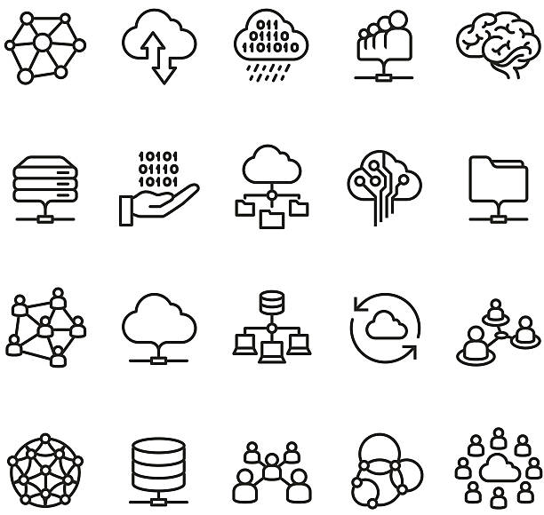 Cloud Computing and Networking icon Cloud Computing and Social Networking icons collection. man and machine stock illustrations