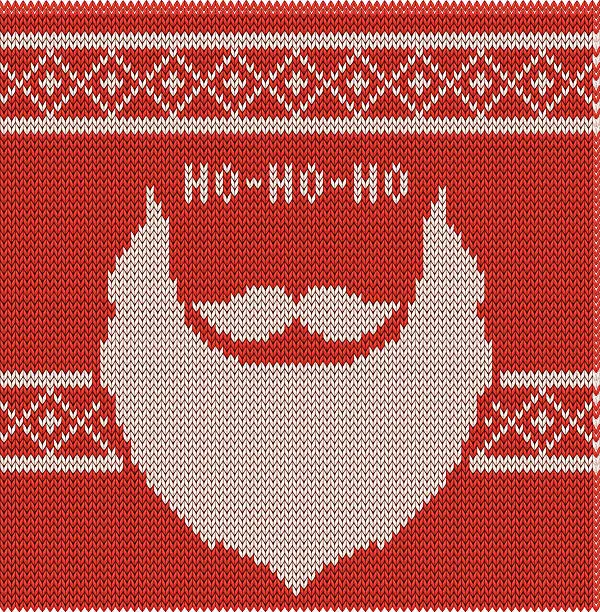 Vector illustration of Knitted Hipster Santa Ho-ho-ho, moustache and beard