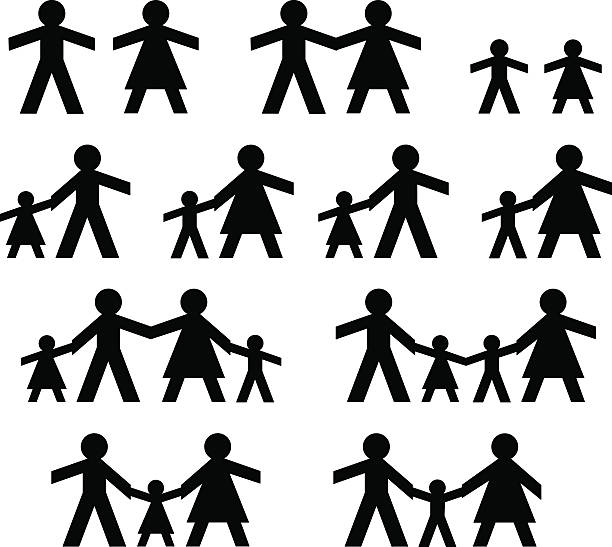 Paper Doll Family Vector illustration of paper dolls families in various combination of parents and children. paper silhouettes stock illustrations