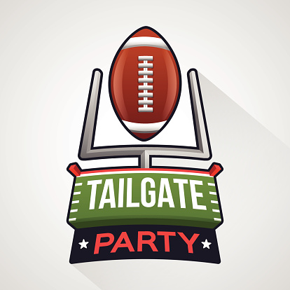 Football tailgate party badge concept with endzone and uprights. EPS 10 file. Transparency effects used on highlight elements.