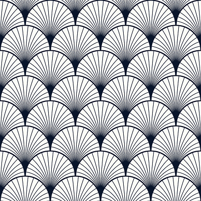 seamless vintage pattern of overlapping shells in art deco style.