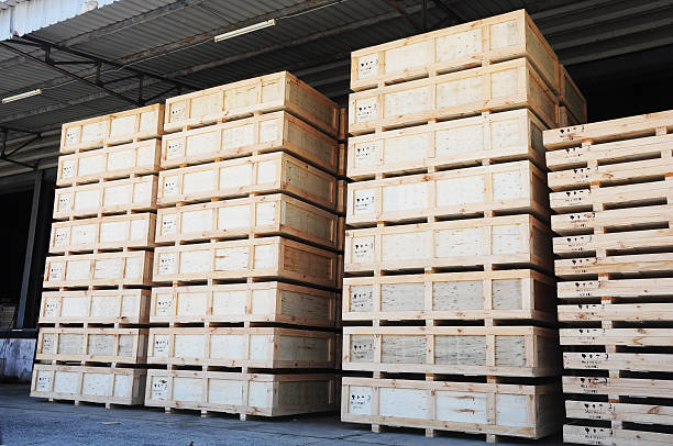 istock Cargo in wooden case at warehouse 528414945