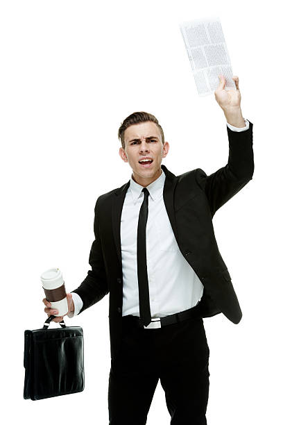 istock Businessman holding coffee cup & yelling 528415143