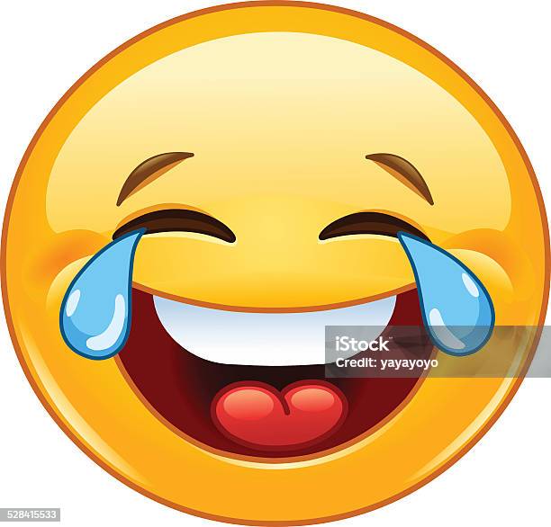 Emoticon With Tears Of Joy Stock Illustration - Download Image Now - Laughing, Emoticon, Anthropomorphic Smiley Face