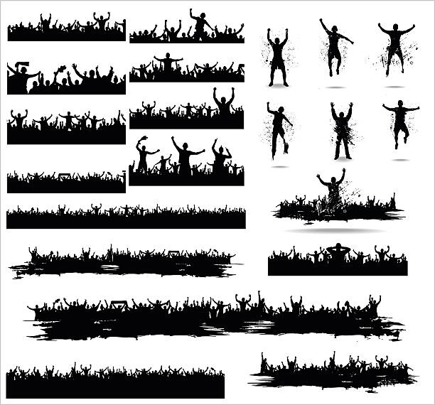 набор баннеров для спо�ртивных мероприятий - cheering silhouette people crowd stock illustrations