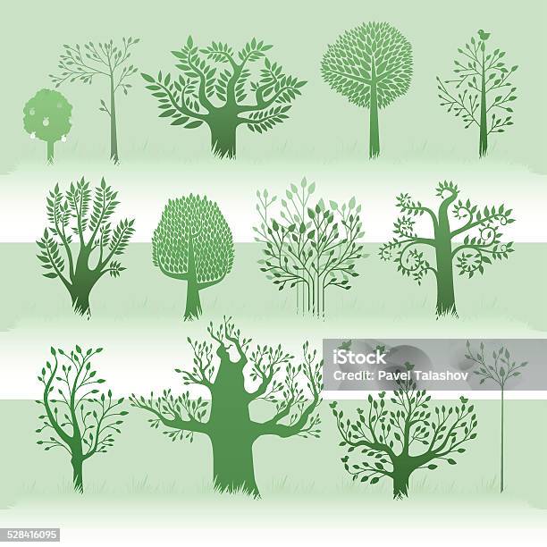 Green Trees Set Stock Illustration - Download Image Now - Backgrounds, Collection, Illustration