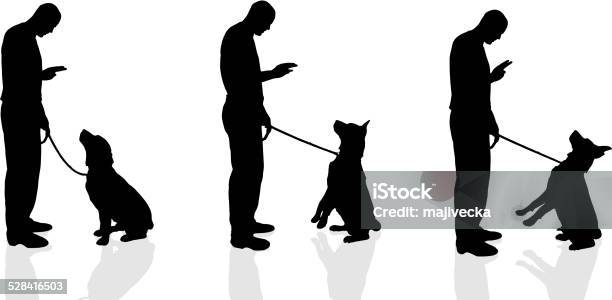 Vector Silhouette Of A Man With Dog Stock Illustration - Download Image Now - Dog, In Silhouette, Men