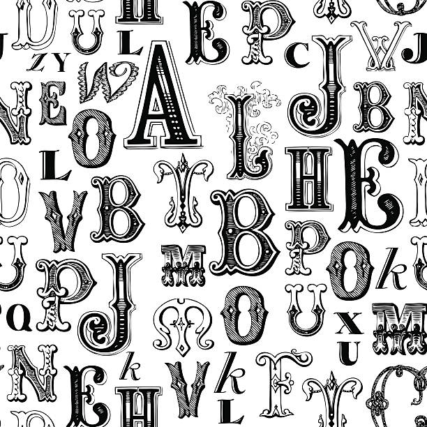 ABC background Seamless pattern with antique lettering steampunk style stock illustrations