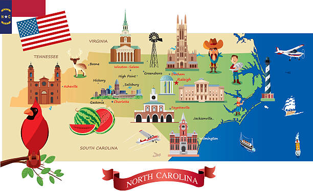 Cartoon map of North Carolina Cartoon map of North Carolina north carolina us state stock illustrations
