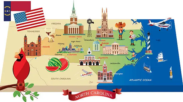 Vector illustration of Cartoon map of North Carolina