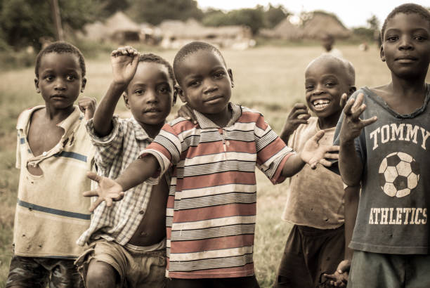 Happy Children in a Village stock photo