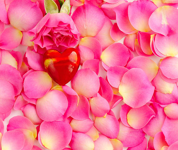 istock Decorative heart on a pink rose petals, romantic background 528420878