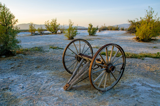 Old wagon parts in the Mojave Desert. Tecopa, California.