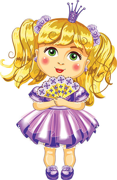 Cute little princess in a purple dress Vector. Cute little princess in a purple dress Vector yellow fairy fan stock illustrations