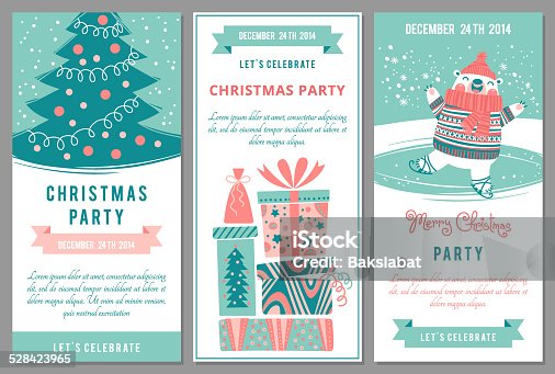 istock Christmas party invitations in cartoon style. 528423965