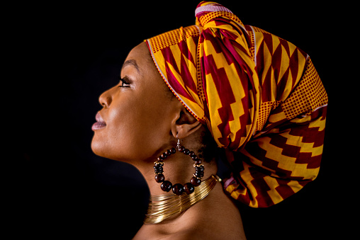 Inspirational black woman portrait wearing a turban