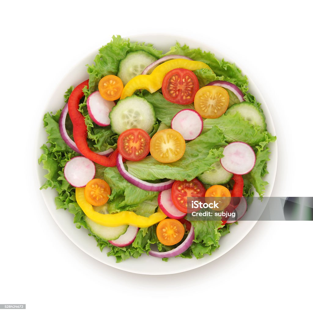 Garden Salad Garden vegetables salad with cherry tomatos, bell peppers, cucumber, radish and red onion -  isolated on white (excluding the shadow) Salad Stock Photo