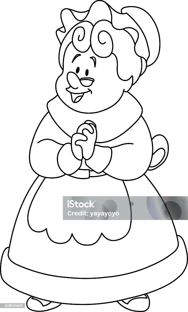 Outlined mrs Claus Outlined happy Mrs. Claus. Vector illustration coloring page. Senior Women stock vector