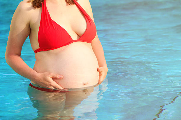 istock Pregnant woman in the pool or beach 528424982