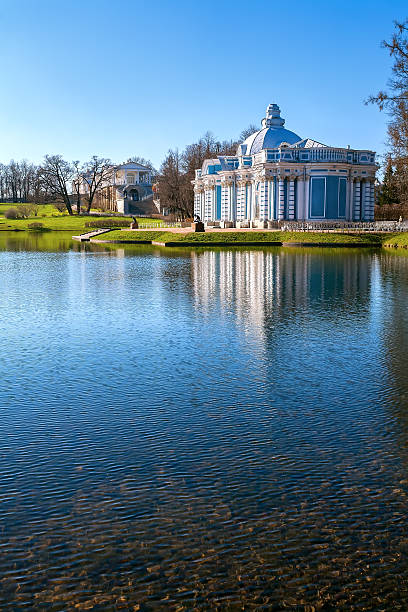 blu classica architettura barocca tsarskoye scritta in - palazzo di caterina foto e immagini stock