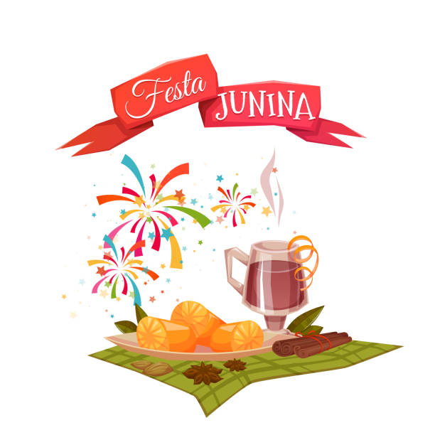 ilustrações de stock, clip art, desenhos animados e ícones de bandeira com milho e quentao para festa festa junina brasil - douro