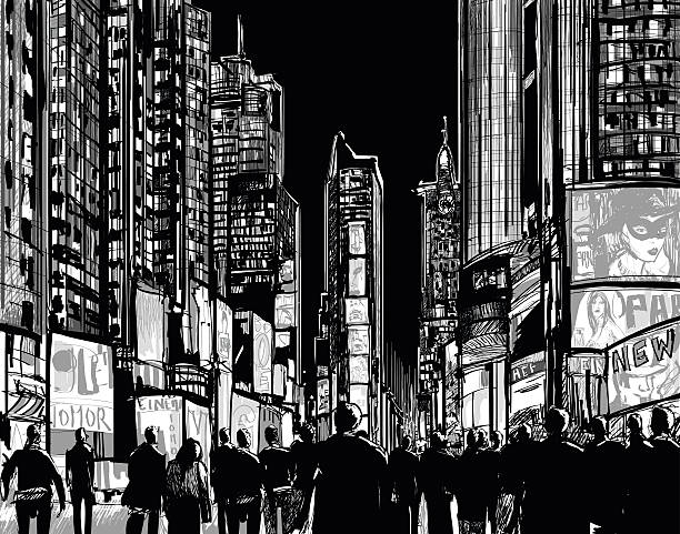 Interpretation of Times Square in New York Interpretation of Times Square in New York in black and white- Vector illustration times square stock illustrations
