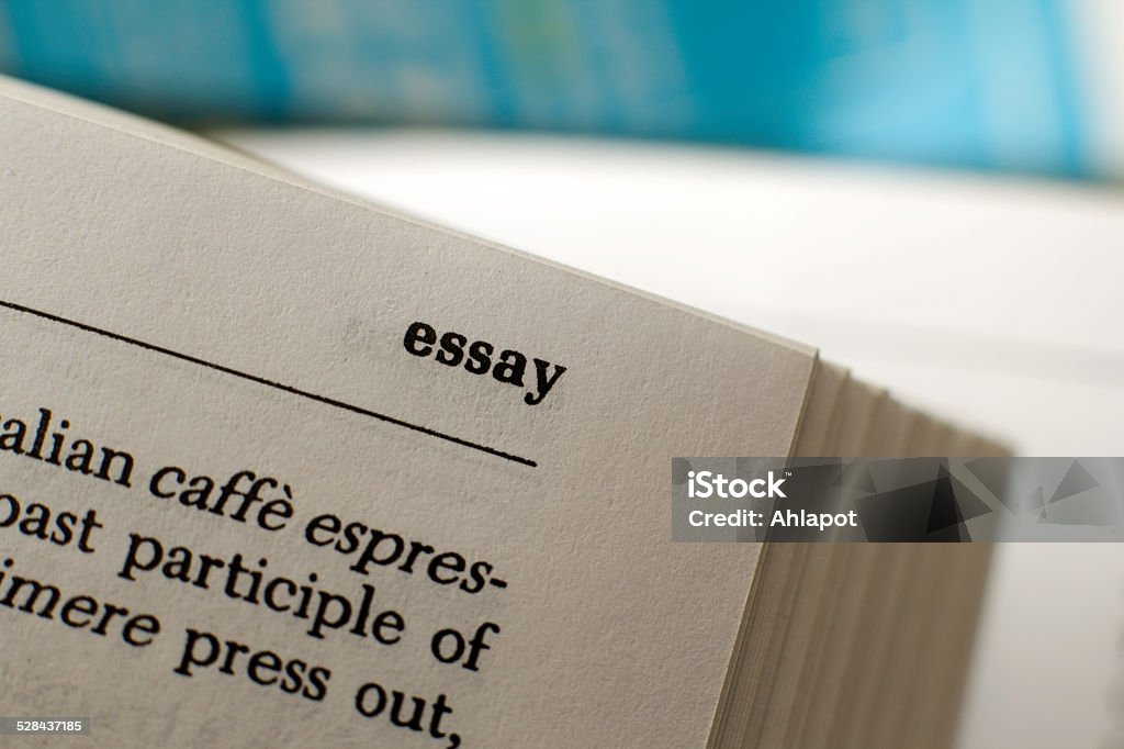 Essay Word essay on a dictionary page. Article Stock Photo