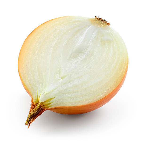 istock Half of onion bulb isolated on white. With clipping path. 528437802