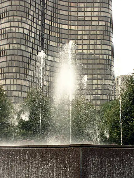 Beautiful water feature in Chicago. in  front of office building in the middle of the city