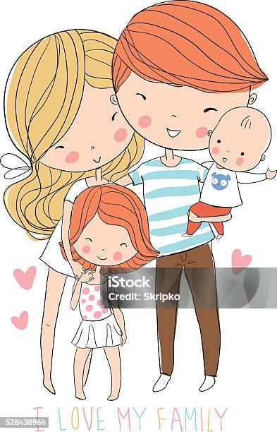 Happy Family Father Mother Baby Stock Illustration - Download Image Now - Adult, Arts Culture and Entertainment, Boys