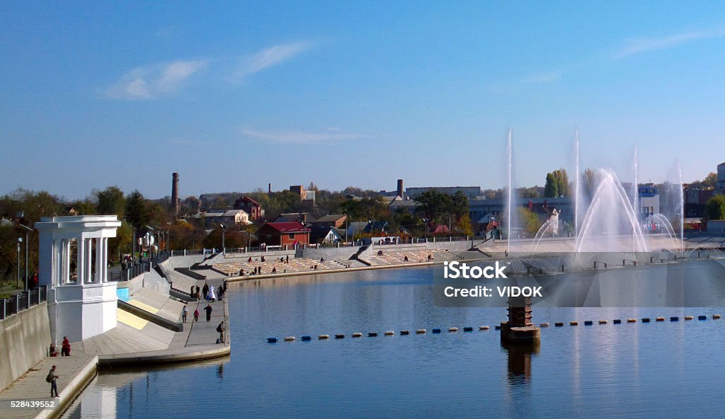 Fountain on the river in Vinnytsia. This image was taken with a mobile phone. Architecture Stock Photo