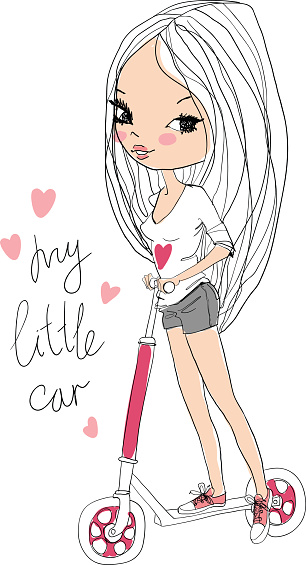 Cute Girl On Scooter Stock Illustration - Download Image Now - Abstract,  Adult, Arts Culture and Entertainment - iStock