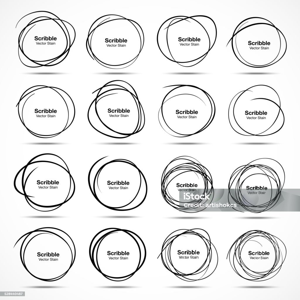 Set of 16 Hand Drawn Scribble Circles Set of 16 Hand Drawn Scribble Circles, vector design elements Circle stock vector