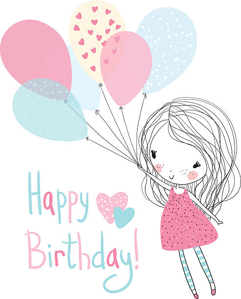 Illustration von einem Mädchen mit Geburtstag Ballons – Vektorgrafik