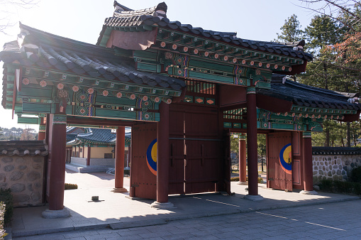 Ojukheon gate/entrance taken during winter. In Gangneung, South Korea.