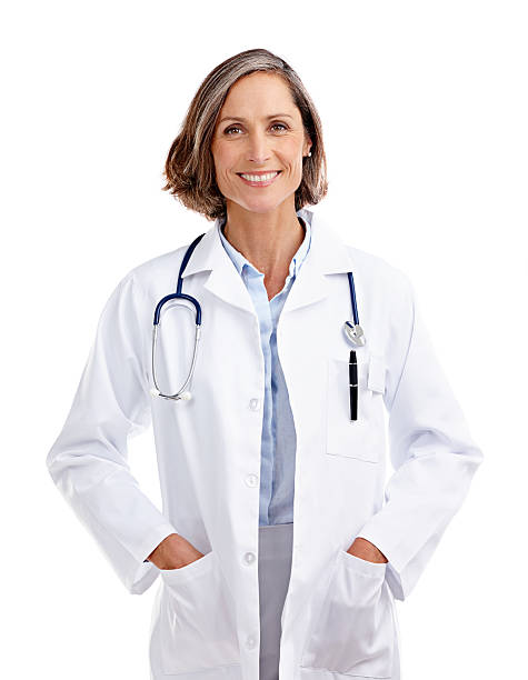 il medico guarda ora - lab coat women one person female foto e immagini stock