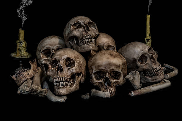 Memento Mori, human skull surronded by darkness in London, England, United Kingdom