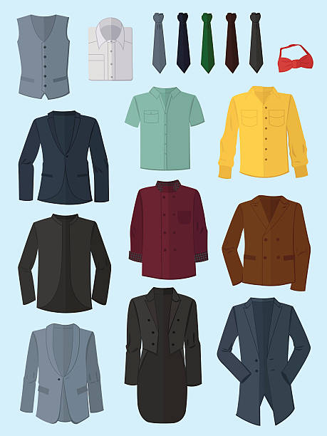 Male jackets, shirts and ties Male jackets, shirts and ties made in flat design mens fashion stock illustrations