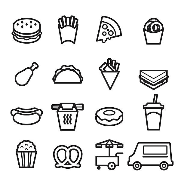 Fast Food Thin Line Icons Fast Food Thin Line Icons hot dog stand stock illustrations