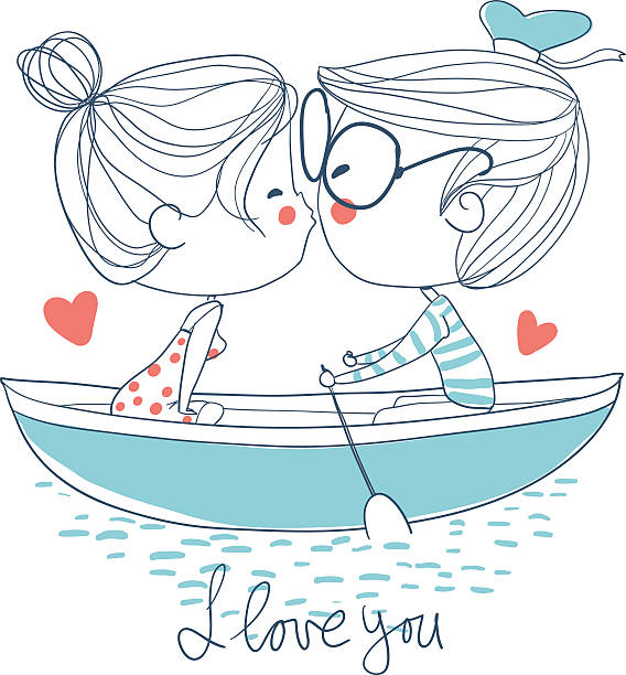Niedlich paar küssen sitzen auf Pier – Vektorgrafik