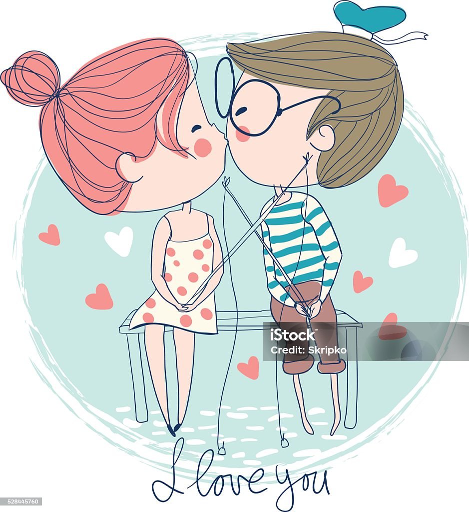 Cute couple kissing sitting on pier Adult stock vector