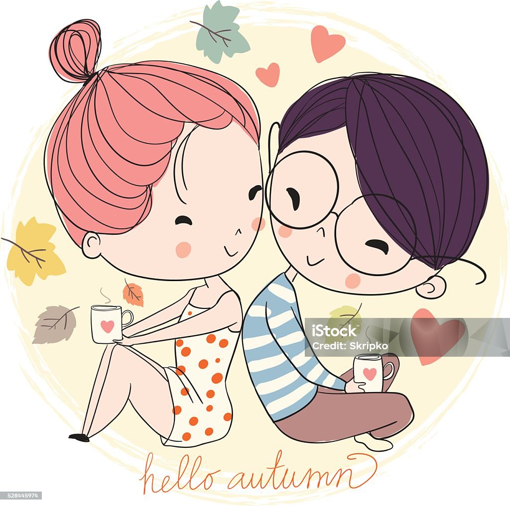 Boy and girl. Love cards. Theme autumn. Adult stock vector