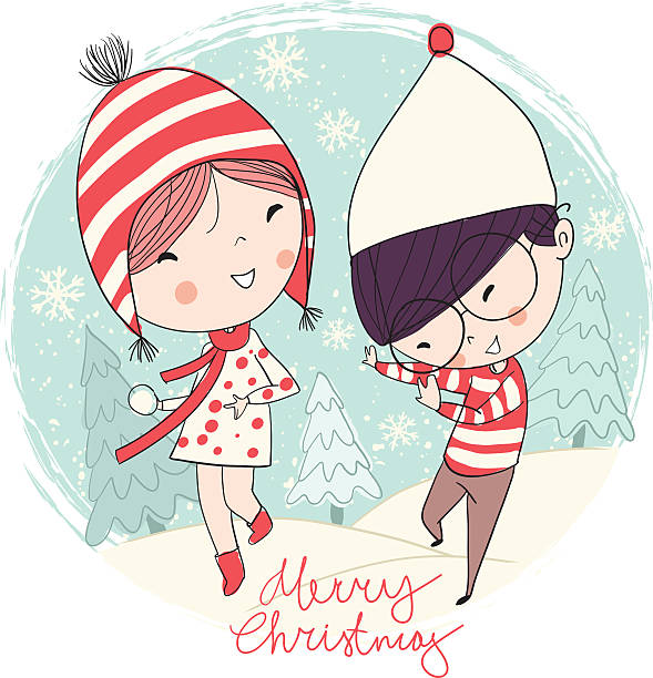女の子と男の子ます。クリスマスカード。 ベクターアートイラスト